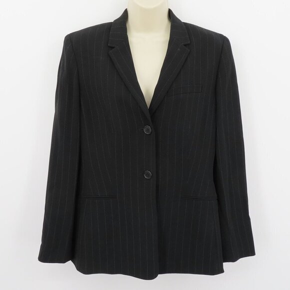 Ann Taylor Women 10 Black White Pinstripe Striped 2 Button Suit Jacket Blazer - Picture 6 of 7